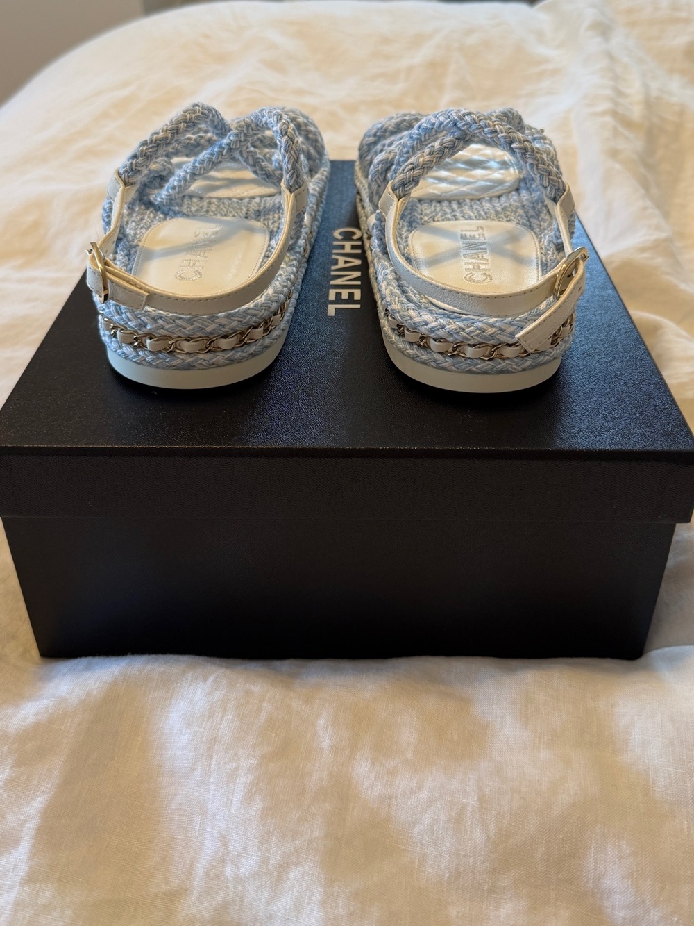 CHANEL Light Blue & White Braided Rope Sandals - Picture 4 of 13